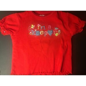 Vintage Style Okie Dokie 24 Months Red Top Butterfly Heart Floral Embroidery